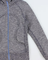 Vintage Lululemon Grey Marl Women's Heavyweight Full-Zip Scuba Hoodie - S