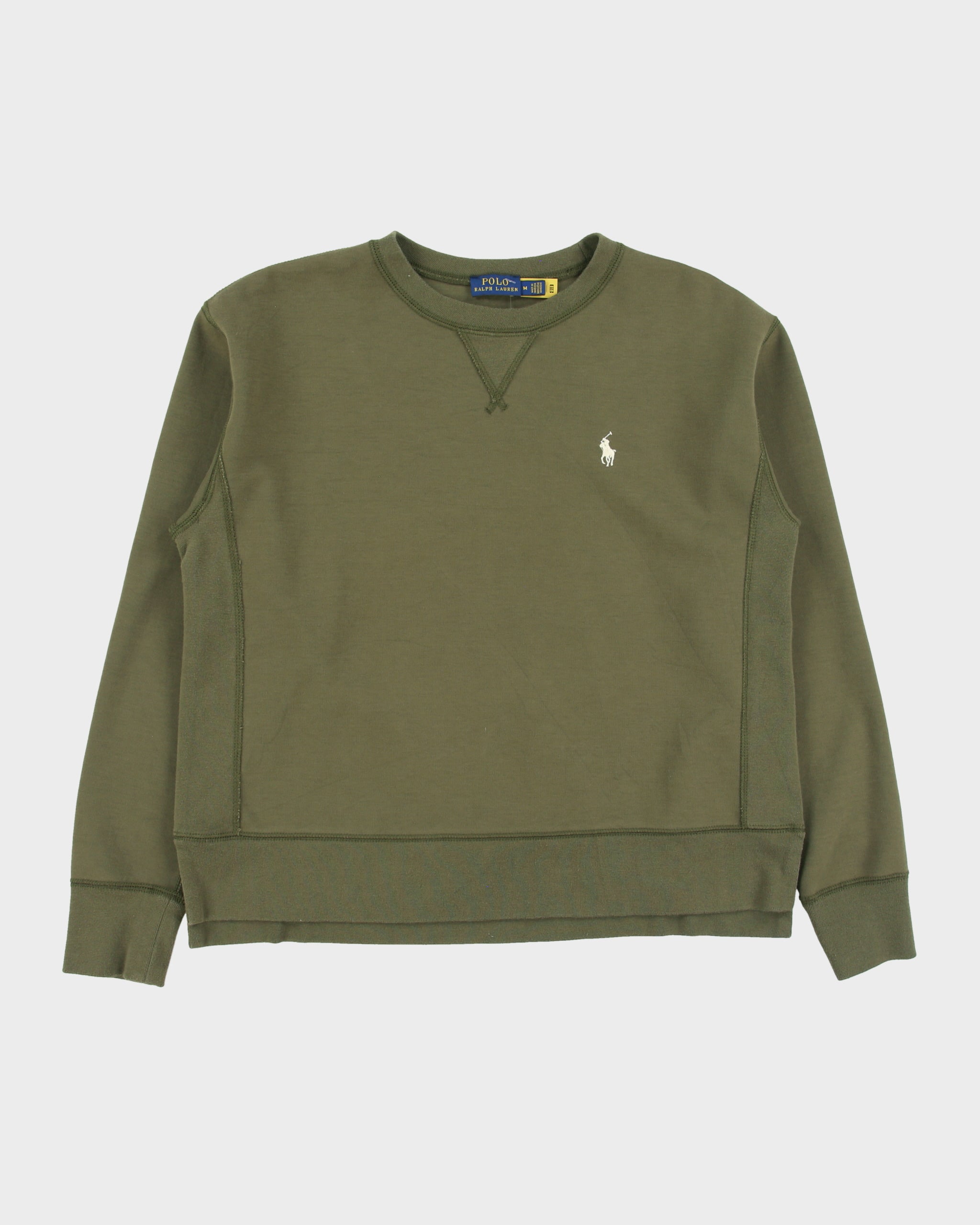 Vintage Polo Ralph Lauren Khaki Women's Boxy Classic Pony Crewneck Sweatshirt - M