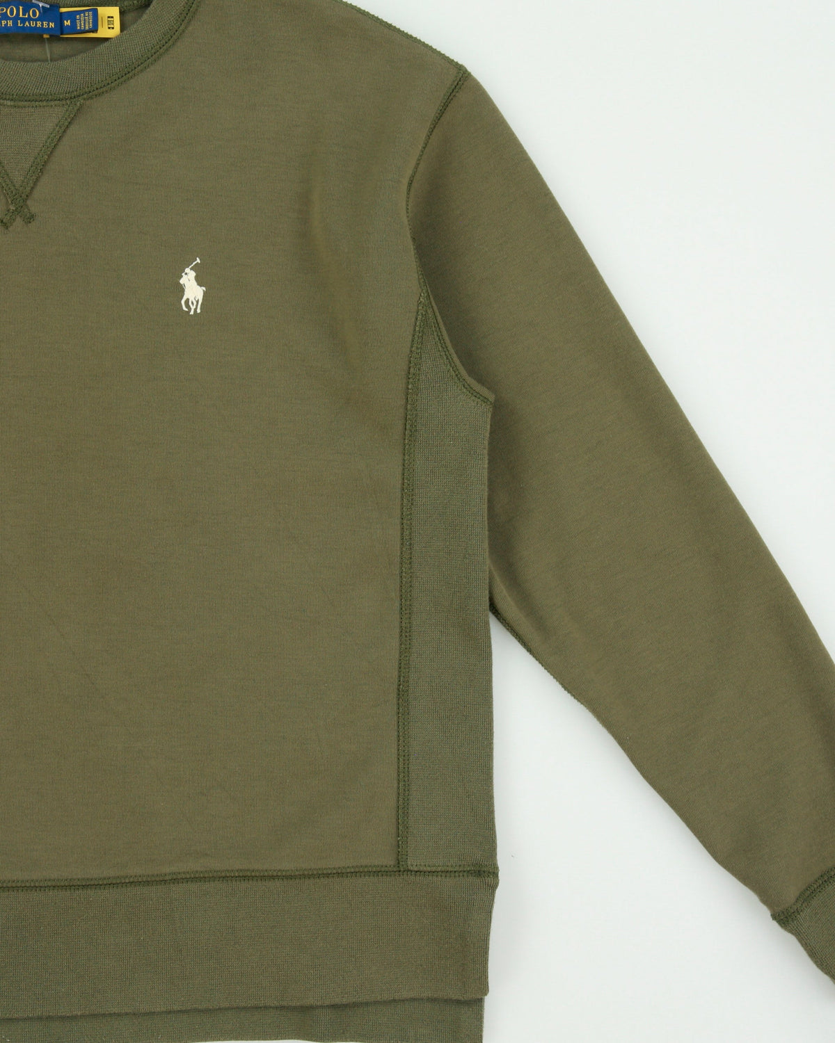 Vintage Polo Ralph Lauren Khaki Women's Boxy Classic Pony Crewneck Sweatshirt - M