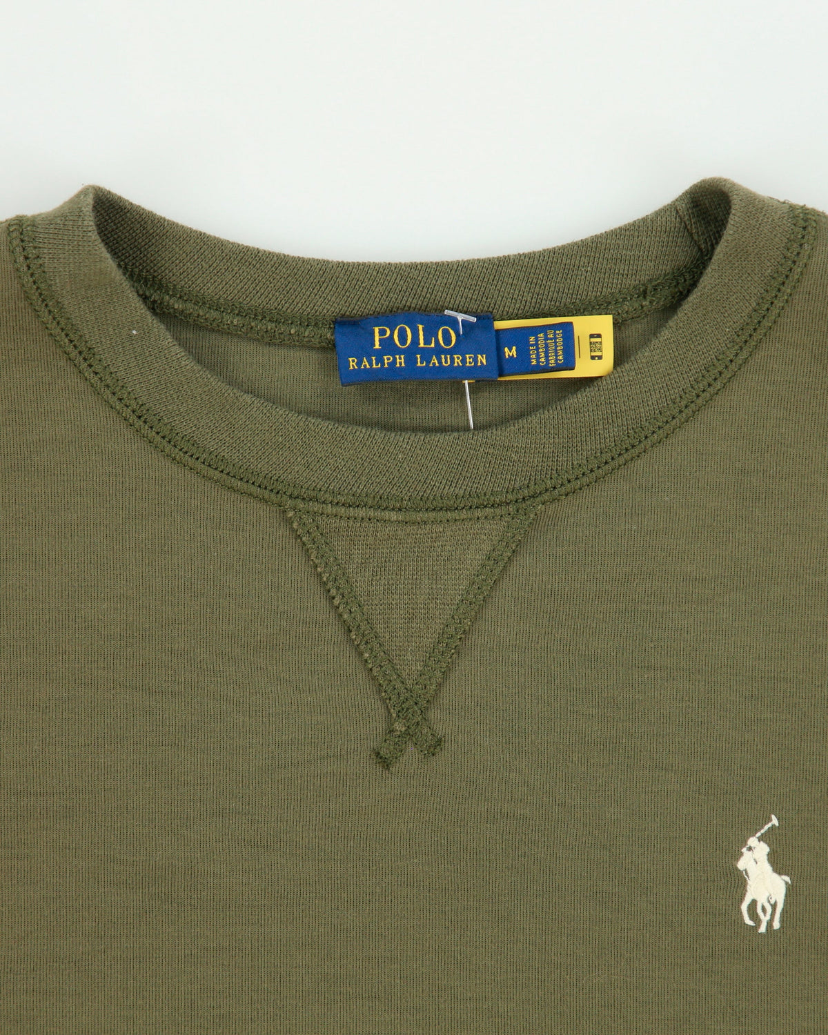 Vintage Polo Ralph Lauren Khaki Women's Boxy Classic Pony Crewneck Sweatshirt - M
