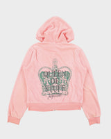 Vintage Y2K 00s Juicy Couture Queen Of Stuff Graphic Zip-up Velour Hoodie - XL