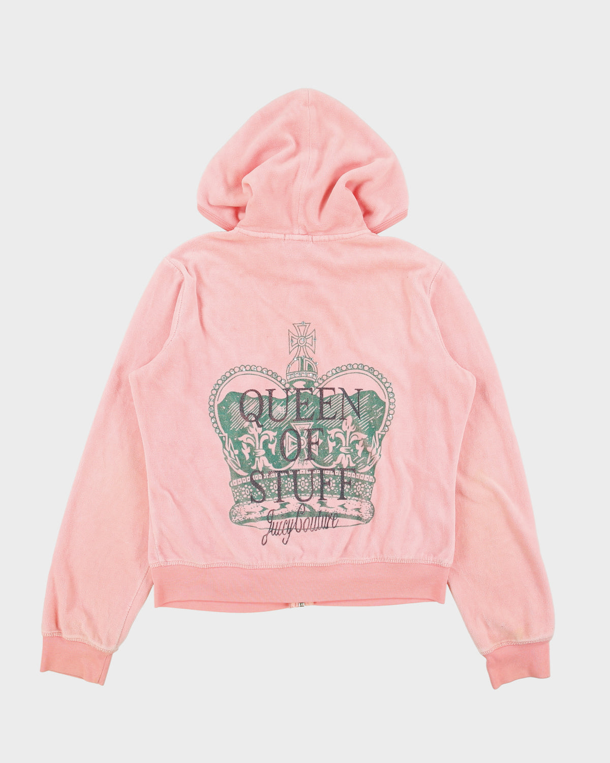 Vintage Y2K 00s Juicy Couture Queen Of Stuff Graphic Zip-up Velour Hoodie - XL