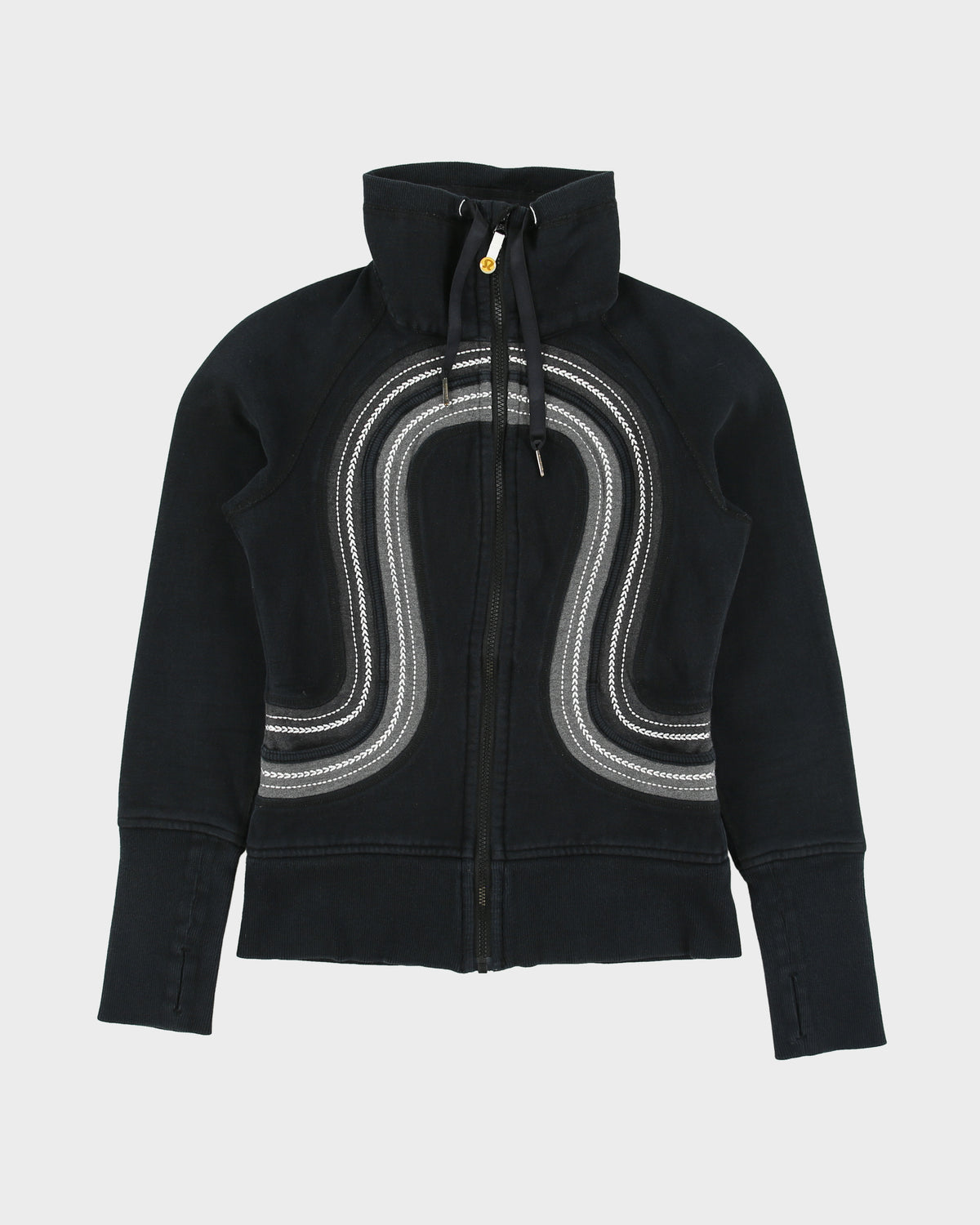 Vintage Y2K 00s Lululemon Breath Deeply Women's Heavyweight Embroidered Funnel Neck Scuba Zip-Up Sweatshirt - S