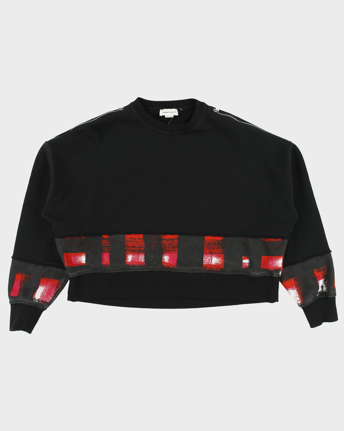 A/W 2019 Alexander McQueen Women's Fleece Lined Cropped Zip Shoulder Crewneck Sweatshirt - L
