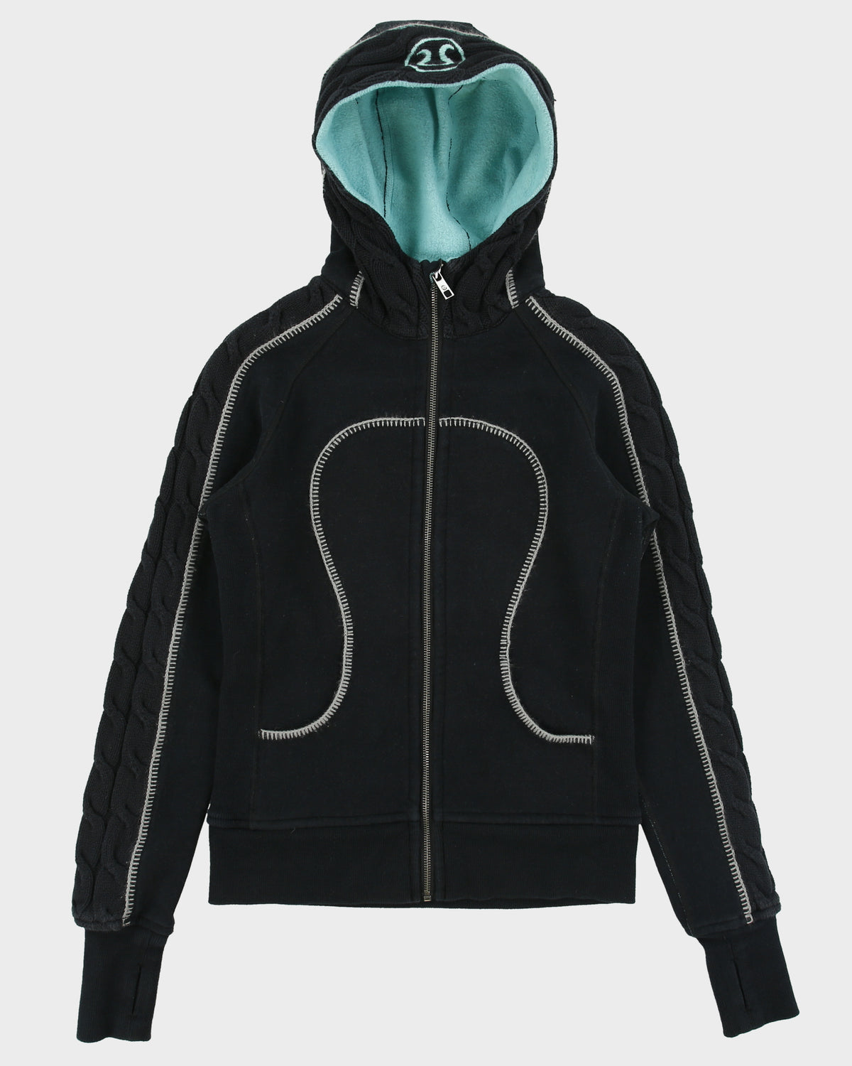 Vintage Lululemon Women's Limited Edition Fleece Lined Wool Blend Cable Knit Zip-Up Scuba Hoodie - M