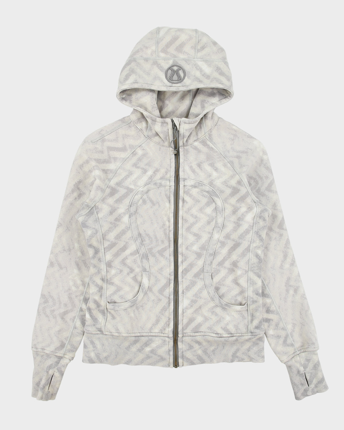 Vintage Lululemon Women's Blazer Fossil/White Zip-Up Scuba Hoodie - S