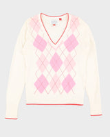 Y2K 00s Espirit Pink &amp; White Argyle Sweatshirt - S/M