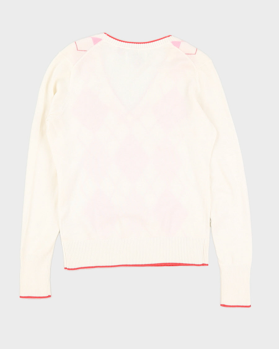 Y2K 00s Espirit Pink &amp; White Argyle Sweatshirt - S/M