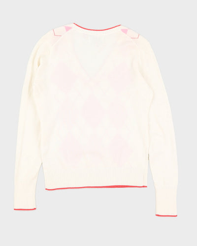 Y2K 00s Espirit Pink & White Argyle Sweatshirt - S/M