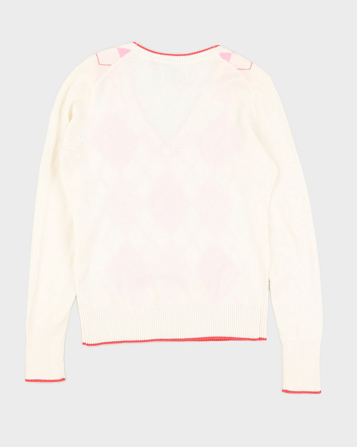Y2K 00s Espirit Pink & White Argyle Sweatshirt - S/M