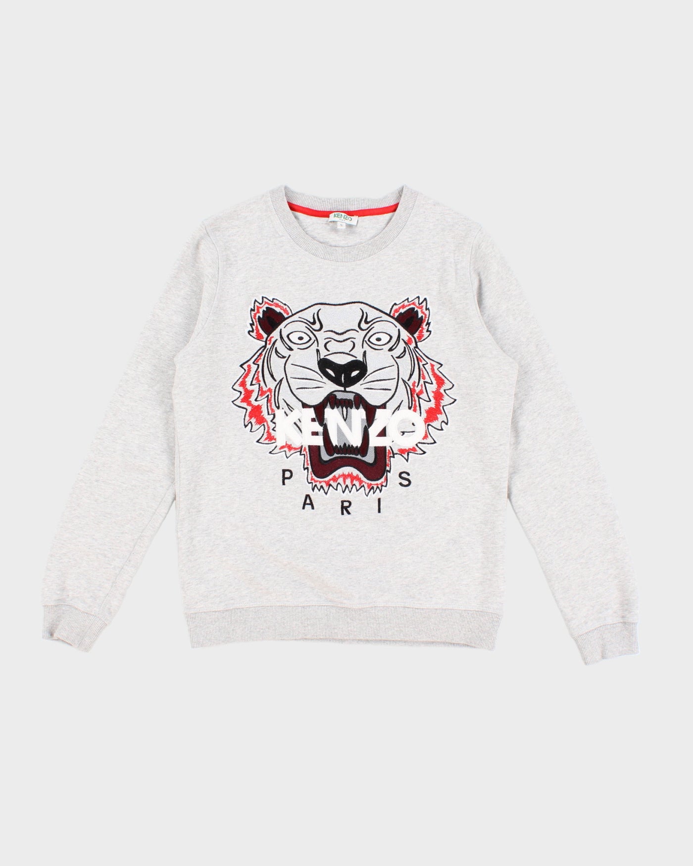 Kenzo Women's Grey Marled Tiger Embroidery Sweatshirt - S