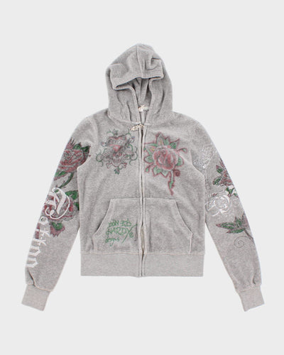 Womens Grey Ed Hardy Zip Up Hoodie - XS