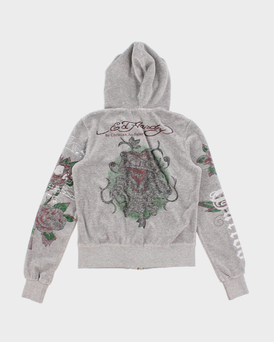 Womens Grey Ed Hardy Zip Up Hoodie - XS