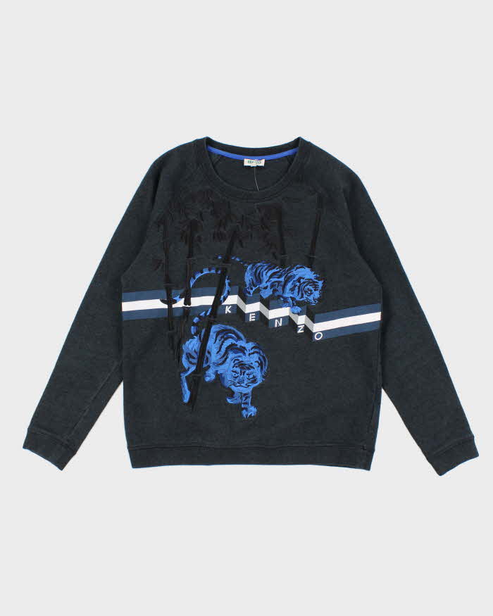 Womens Blue Kenzo Jungle Tiger Embroidered Sweatshirt - S