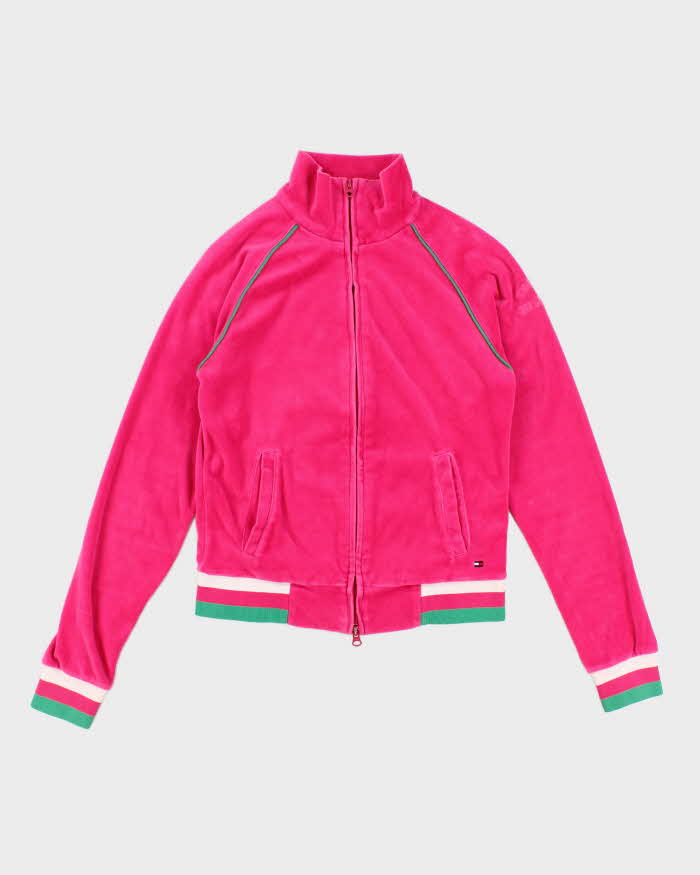 Y2K 00s Tommy Hilfiger Hot pink Velour Track Sweatshirt - S