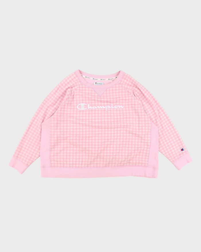 Woman's Pink Gingham Champion Logo Sweatshirt - XXXL