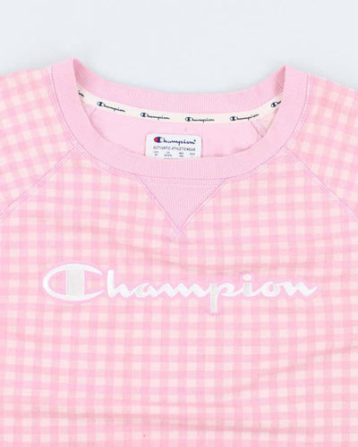 Woman's Pink Gingham Champion Logo Sweatshirt - XXXL