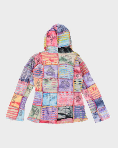 Y2k 00s Tie Dye Slashed Patchwork Hoodie - S