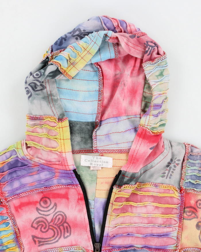 Y2k 00s Tie Dye Slashed Patchwork Hoodie - S