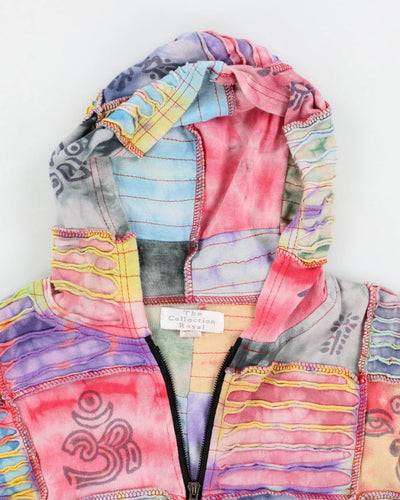 Y2k 00s Tie Dye Slashed Patchwork Hoodie - S