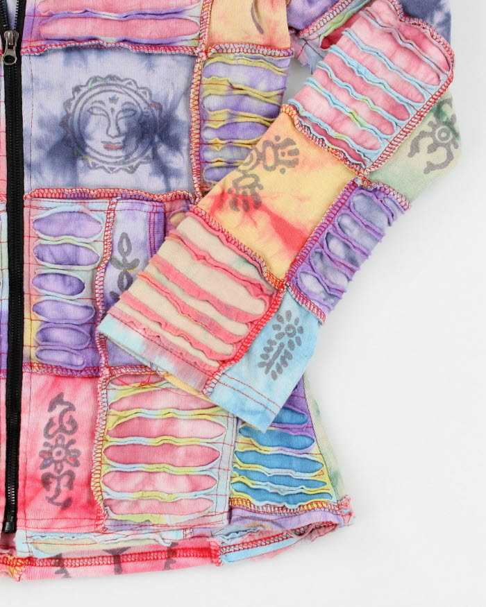 Y2k 00s Tie Dye Slashed Patchwork Hoodie - S