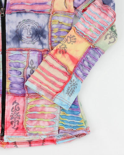 Y2k 00s Tie Dye Slashed Patchwork Hoodie - S