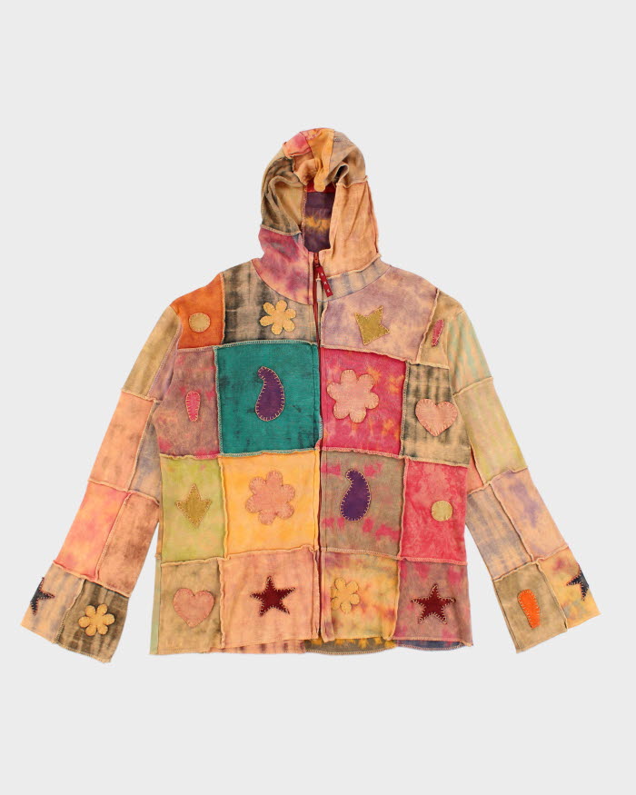 Y2k 00s Tie Dye Patchwork Hoodie -  XXL