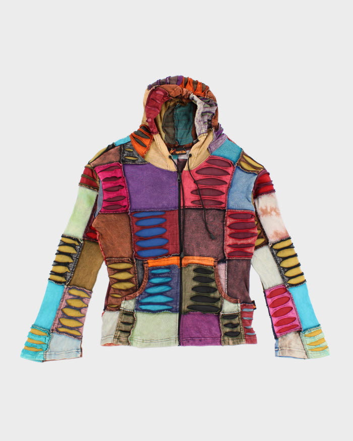 Y2k 00s Leopards And Roses Tie-Dye Patchwork Slashed Hoodie - L