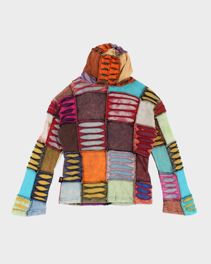 Y2k 00s Leopards And Roses Tie-Dye Patchwork Slashed Hoodie - L