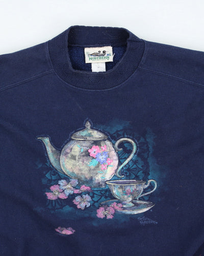 Vintage Embroidered Tea Pot Sweatshirt - S