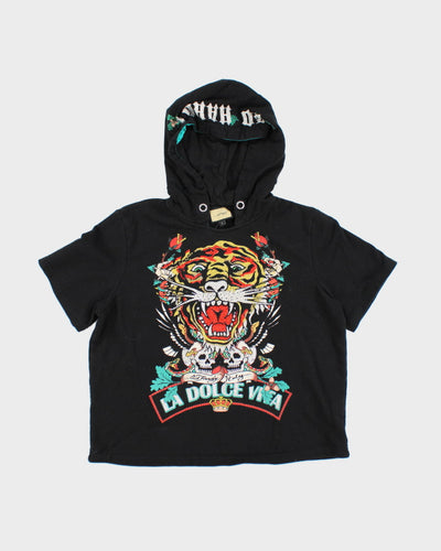 Vintage Y2K Ed Hardy Rhinestone Short Sleeved Hoodie - L