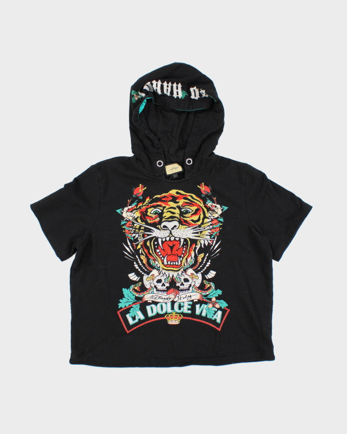 Vintage Y2K Ed Hardy Rhinestone Short Sleeved Hoodie - L
