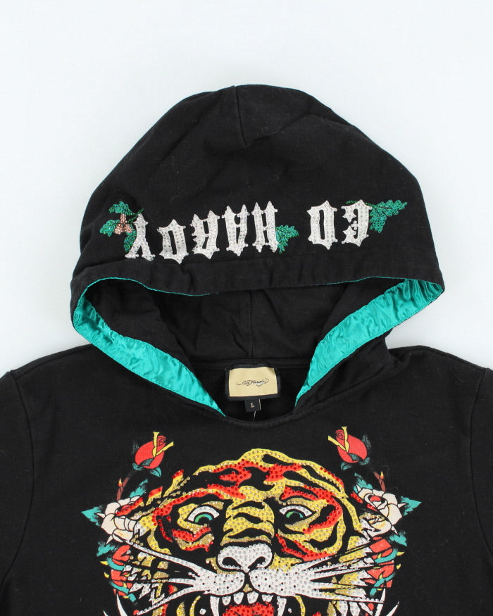 Vintage Y2K Ed Hardy Rhinestone Short Sleeved Hoodie - L