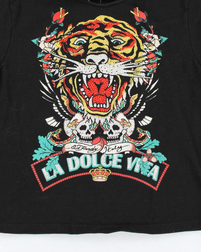 Vintage Y2K Ed Hardy Rhinestone Short Sleeved Hoodie - L