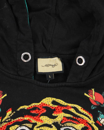 Vintage Y2K Ed Hardy Rhinestone Short Sleeved Hoodie - L