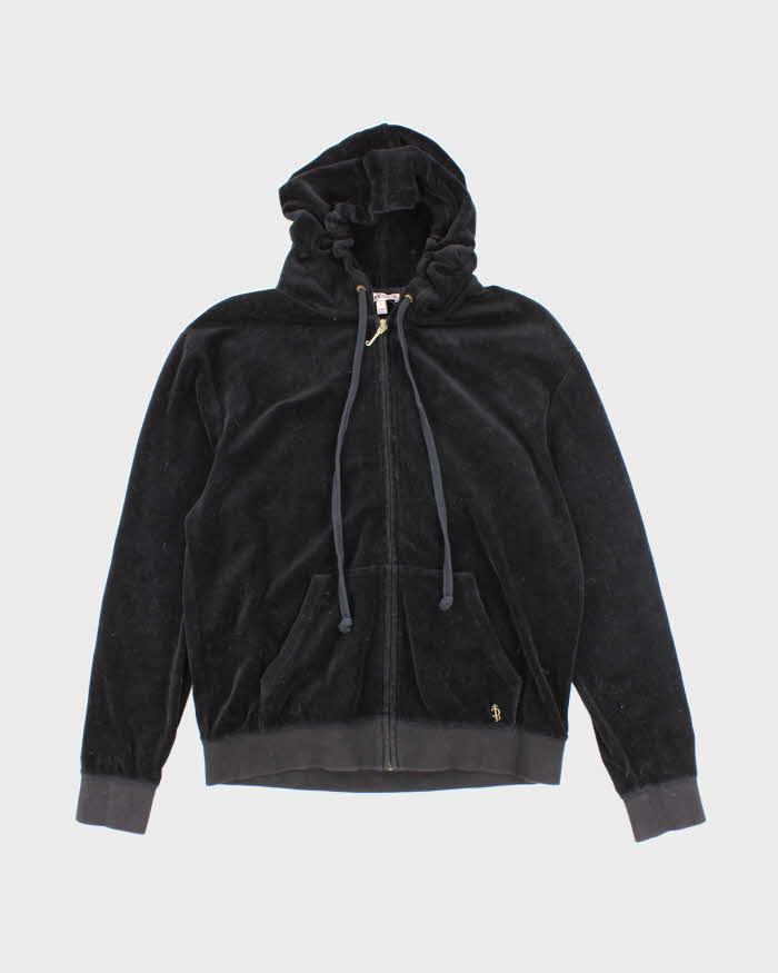 Vintage Y2K Women's Juicy Couture Black Velour Zip Up Hoodie - M