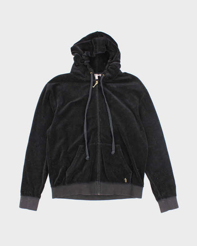 Vintage Y2K Women's Juicy Couture Black Velour Zip Up Hoodie - M