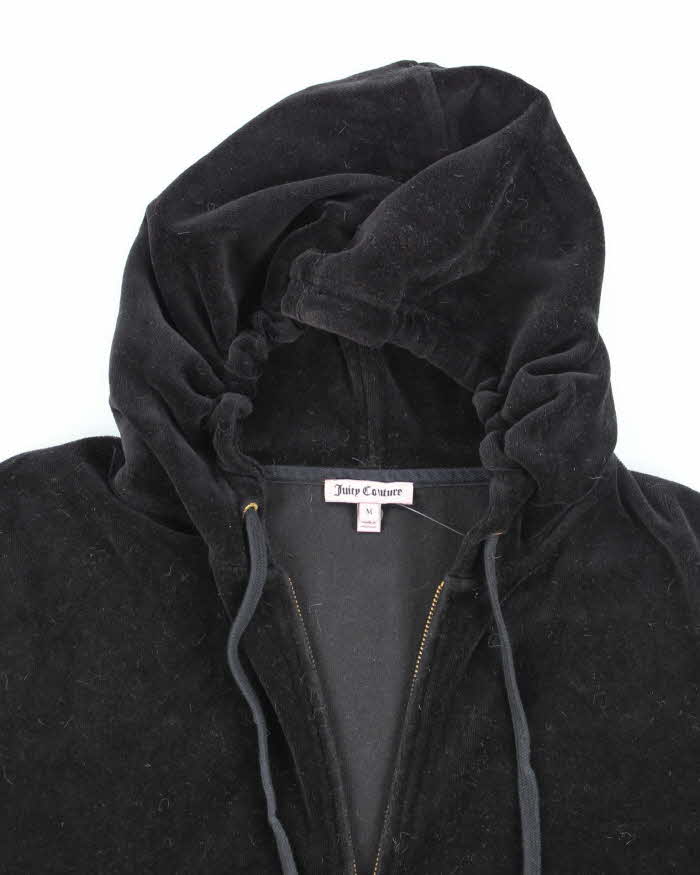 Vintage Y2K Women's Juicy Couture Black Velour Zip Up Hoodie - M