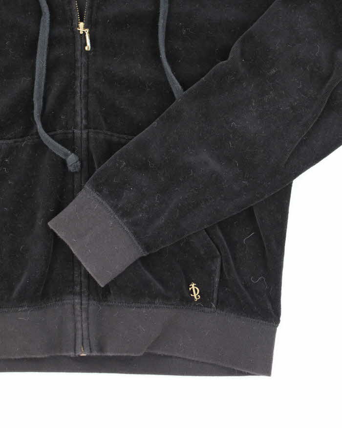 Vintage Y2K Women's Juicy Couture Black Velour Zip Up Hoodie - M