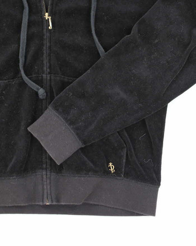 Vintage Y2K Women's Juicy Couture Black Velour Zip Up Hoodie - M