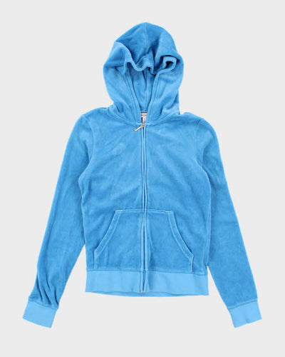 Vintage Y2K Women's Juicy Couture Baby Blue Velour Zip Up Hoodie - S