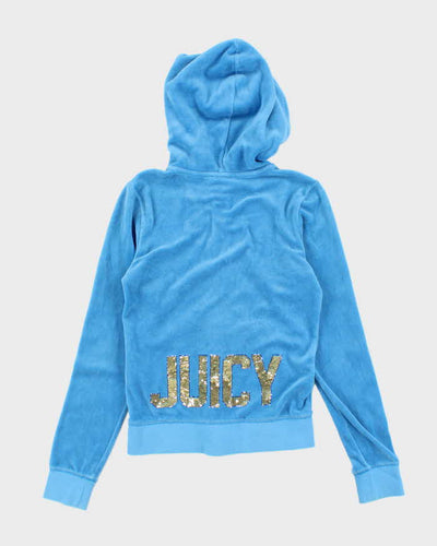 Vintage Y2K Women's Juicy Couture Baby Blue Velour Zip Up Hoodie - S
