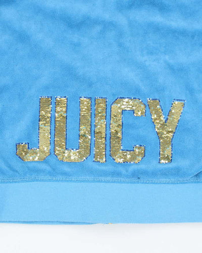 Vintage Y2K Women's Juicy Couture Baby Blue Velour Zip Up Hoodie - S
