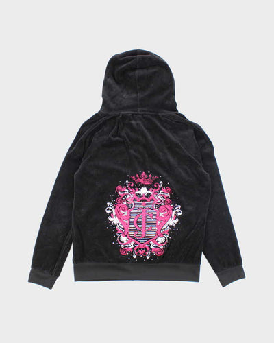 Vintage Y2K Women's Juicy Couture Sequinned Velour Zip Up Hoodie - L