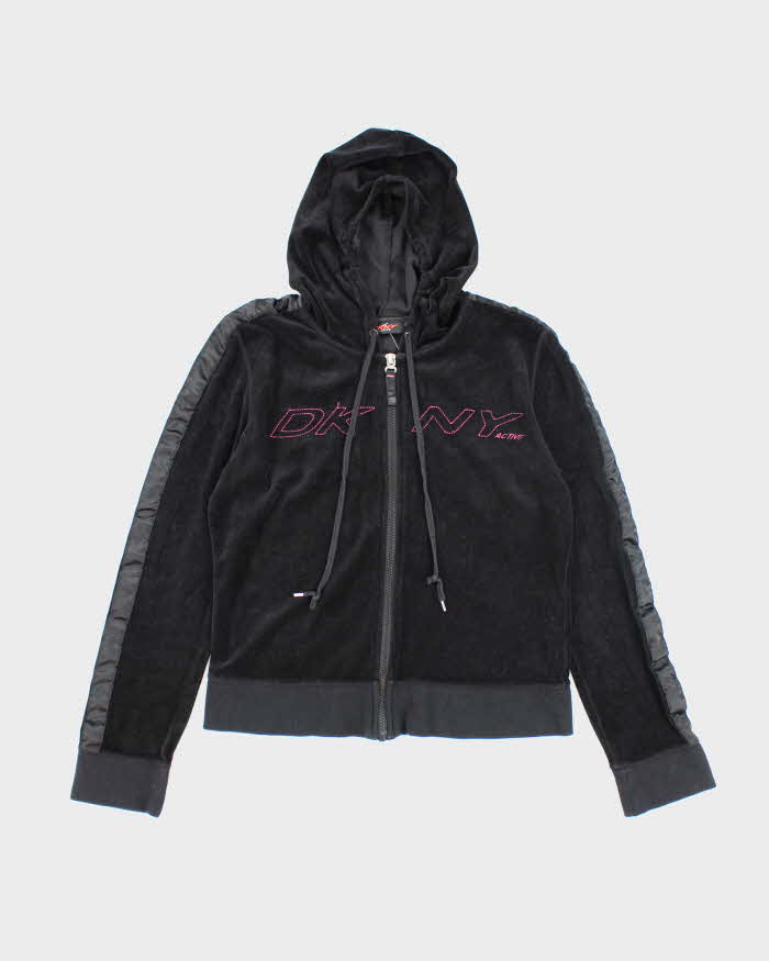 Vintage Y2K Women's DKNY Velour Zip Up Hoodie - L