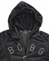 Y2k 00s BCBG Velour Rhinestone Hoodie - L