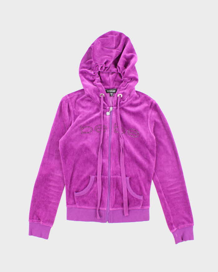 Vintage Y2k 00s Bebe Rhinestone Velour Hoodie - XS