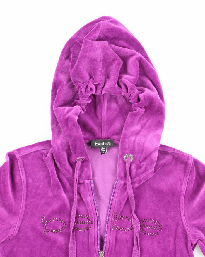 Vintage Y2k 00s Bebe Rhinestone Velour Hoodie - XS