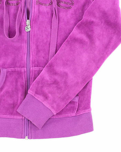 Vintage Y2k 00s Bebe Rhinestone Velour Hoodie - XS
