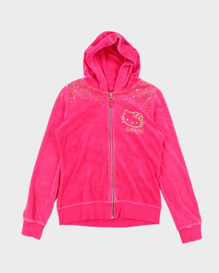 Vintage Y2k 00s Hello Kitty Pink Velour Zip-Up Hoodie - S
